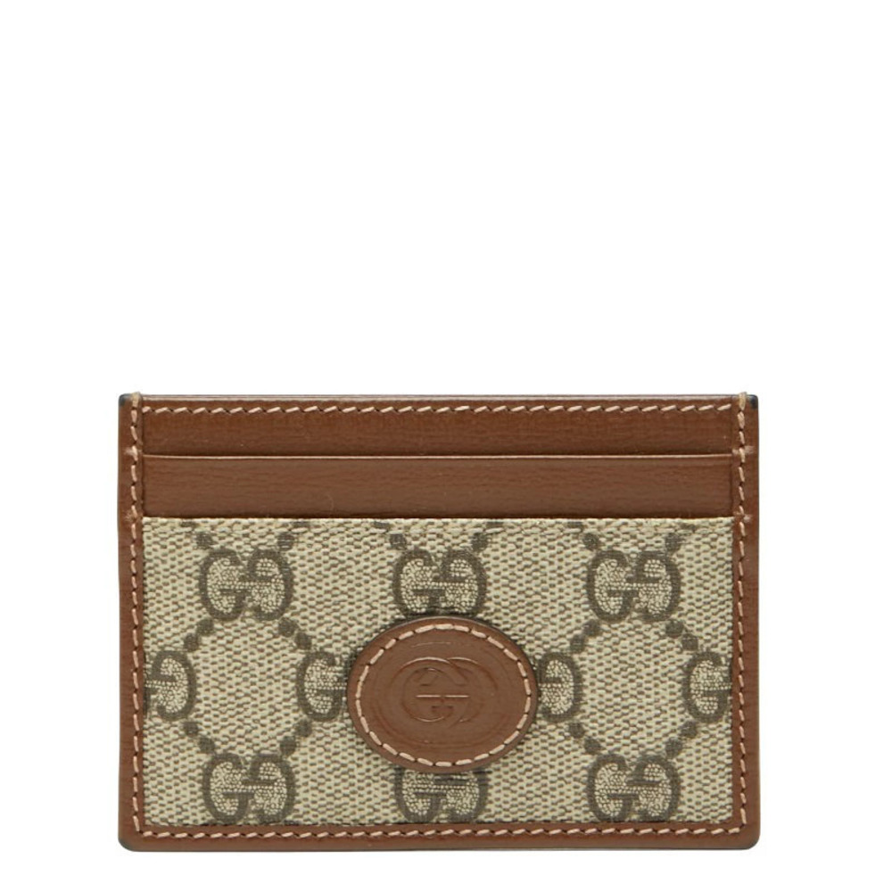 Gucci GG Supreme Card Case Wallet Beige Cream Brown Leather
